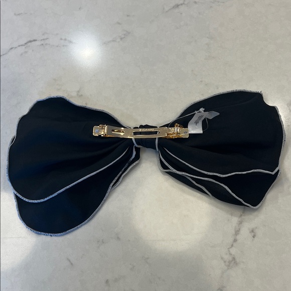Anthropologie NWT Oversized Layered Hair Bow Clip Black Fabric Barrette - Picture 4 of 7
